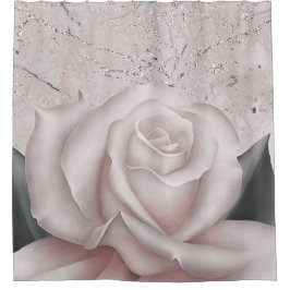 Blozend witte roos glam moderne marmeren shabby ch douchegordijn