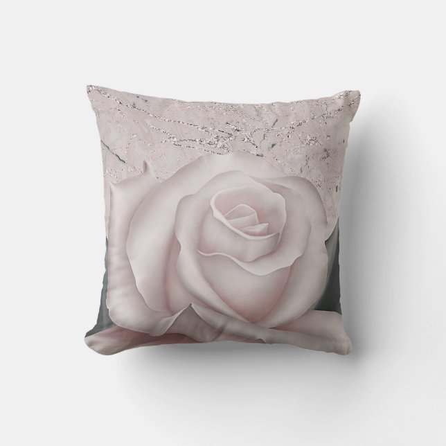 Blozend witte roos glam moderne marmeren shabby ch kussen (Voorkant)