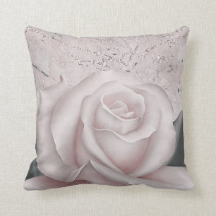Blozend witte roos glam moderne marmeren shabby ch kussen