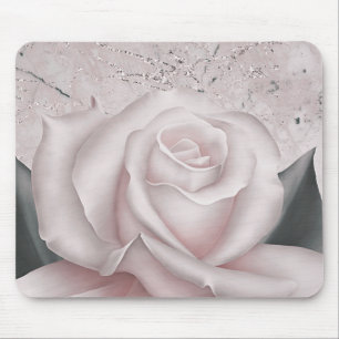 Blozend witte roos glam moderne marmeren shabby ch muismat
