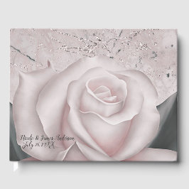 Blozend Witte Roos Moderne Marmeren Chic Bruiloft Gastenboek