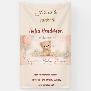 Blozende Beer Zachte Waterverf bloemen baby shower Spandoek