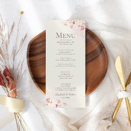 Blozende Beige Bloemen Bruiloftsmenu Kaart