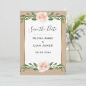 Blozende Beige Bloemrijke Elegante Script Gouden B Save The Date (Staand voorkant)