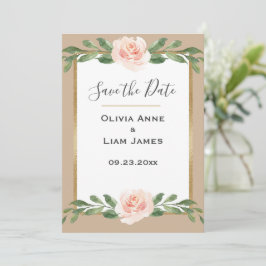 Blozende Beige Bloemrijke Elegante Script Gouden B Save The Date