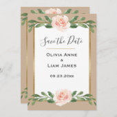 Blozende Beige Bloemrijke Elegante Script Gouden B Save The Date (Voorkant / Achterkant)