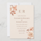 Blozende Beige Monogram Trouw Uitnodiging (Voorkant)