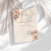 Blozende Beige Monogram Trouw Uitnodiging
