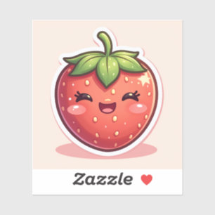 Blozende Bes – Kawaii Aardbei met Gezichtje Sticker