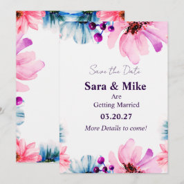 Blozende & Blauwe Bloemen 'Save the Date'-kaart Kaart
