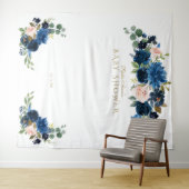 Blozende blauwe bloemen verjaardag fotohokje prop wandkleed (In Situ (horizontaal))