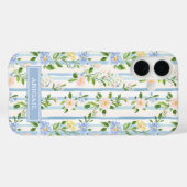 Blozende Blauwe Bloemenschildering Gestreepte Pers Case-Mate iPhone Case (Achterkant (horizontaal))