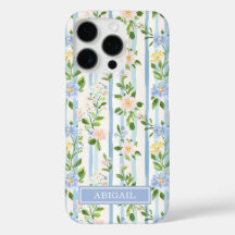 Blozende Blauwe Bloemenschildering Gestreepte Pers