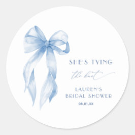Blozende Blauwe Strik Zij Gaat Trouwen Bruidsfeest Ronde Sticker