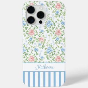 Blozende blauwe waterverf bloemige monogram  iPhone 15 pro max hoesje