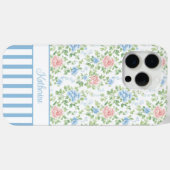 Blozende blauwe waterverf bloemige monogram  Case-Mate iPhone case (Achterkant (horizontaal))