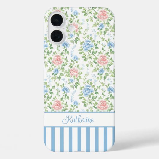 Blozende blauwe waterverf bloemige monogram Case-Mate iPhone case (Achterkant)