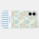 Blozende blauwe waterverf bloemige monogram Case-Mate iPhone case (Achterkant (horizontaal))