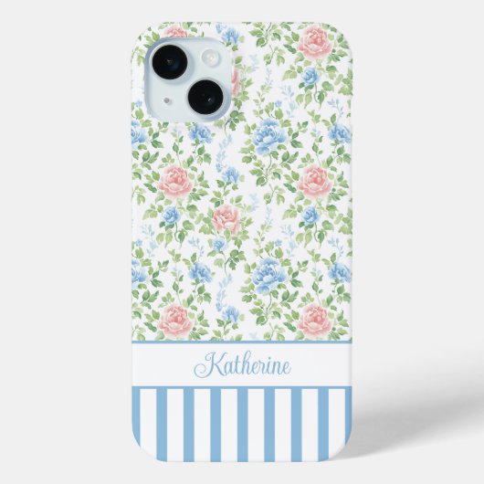 Blozende blauwe waterverf bloemige monogram Case-Mate iPhone case (Achterkant)