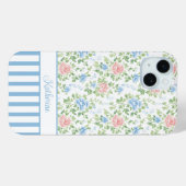 Blozende blauwe waterverf bloemige monogram Case-Mate iPhone case (Achterkant (horizontaal))
