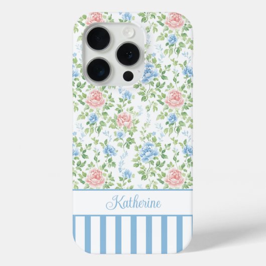 Blozende blauwe waterverf bloemige monogram  Case-Mate iPhone case (Achterkant)