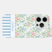 Blozende blauwe waterverf bloemige monogram  Case-Mate iPhone case (Achterkant (horizontaal))