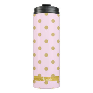 Blozende Bleke Licht Roze & Gouden Stippen Patroon Thermosbeker