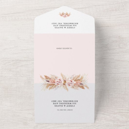 Blozende Bloem Boho Alles in Eén Trouw Uitnodiging (Buitenkant)