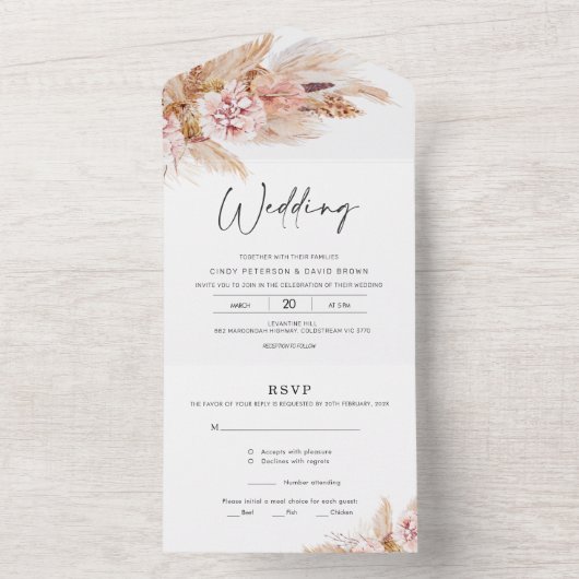 Blozende Bloem Boho Alles in Eén Trouw Uitnodiging (Binnen)