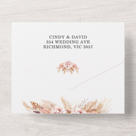 Blozende Bloem Boho Alles in Eén Trouw Uitnodiging (Achterkant)