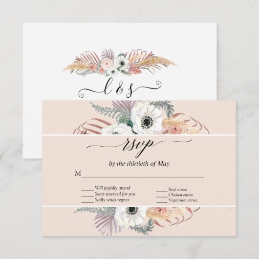 Blozende Bloem Boho Pampas Gras Palm Loof RSVP Kaartje (Voorkant / Achterkant)