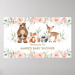 Blozende bloem bos dier baby shower welkom poster