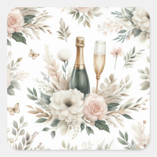 Blozende Bloem Champagne Stickers (Voorkant)