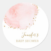 Blozende bloem gouden glitterspuntjes baby shower ronde sticker (Voorkant)