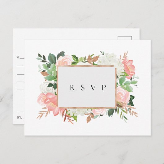 Blozende bloem kader trouw RSVP nummer verzoek Uitnodiging Briefkaart (Voorkant / Achterkant)