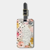 Blozende bloem met antieke cursieve script bagagelabel (Voorkant verticaal)