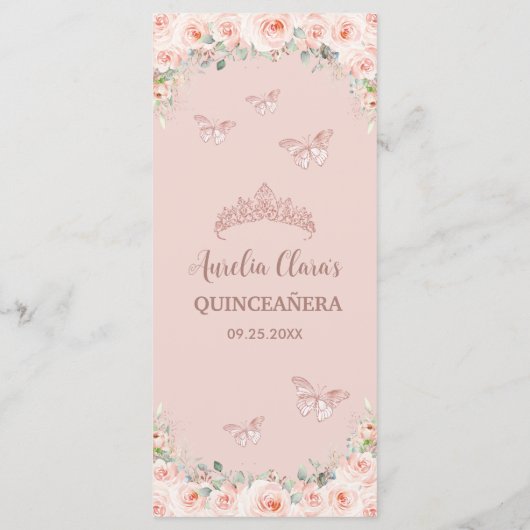 Blozende bloem roos gouden Quinceanera verjaardags Programmakaart (Achterkant)