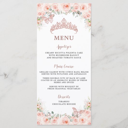 Blozende bloem roos gouden Quinceanera verjaardags Programmakaart (Voorkant)