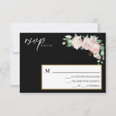 Blozende bloem zwarte bruiloft simpele RSVP kaart (Voorkant)