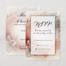 Blozende Bloemblaadjes en Zilveren Krullen Bruilof RSVP Kaartje