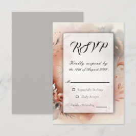Blozende Bloemblaadjes en Zilveren Krullen Bruilof RSVP Kaartje