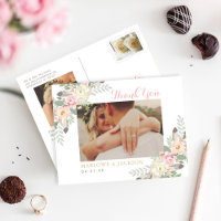 Blozende bloemen bedankkaart trouwfoto