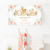 Blozende bloemen bosdieren 1e verjaardag welkom spandoek (Insitu)