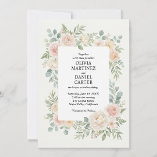 Blozende bloemen bruiloft met roos & eucalyptus kaart