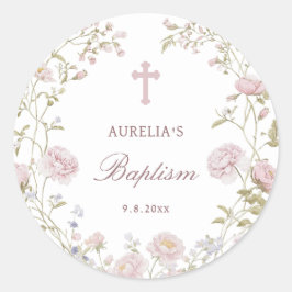 Blozende Bloemen Doop Ronde Sticker