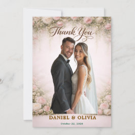Blozende Bloemen Foto Overlay Gouden Script Elegan Bedankkaart
