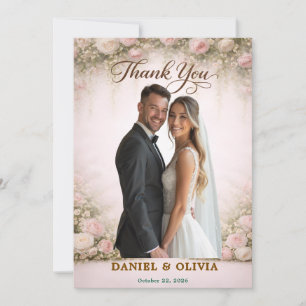 Blozende Bloemen Foto Overlay Gouden Script Elegan Bedankkaart