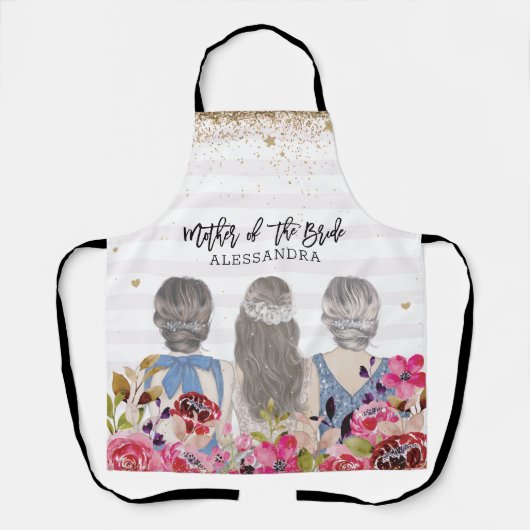 Blozende Bloemen Gouden Glitters Moeder van de Bru Schort (Voorkant)