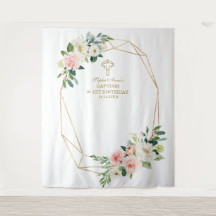 Blozende bloemen gouden lijst 1e verjaardag doopfe wandkleed