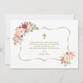 Blozende Bloemen Gouden Meisje 1e Verjaardag Doopf Bedankkaart (Achterkant)